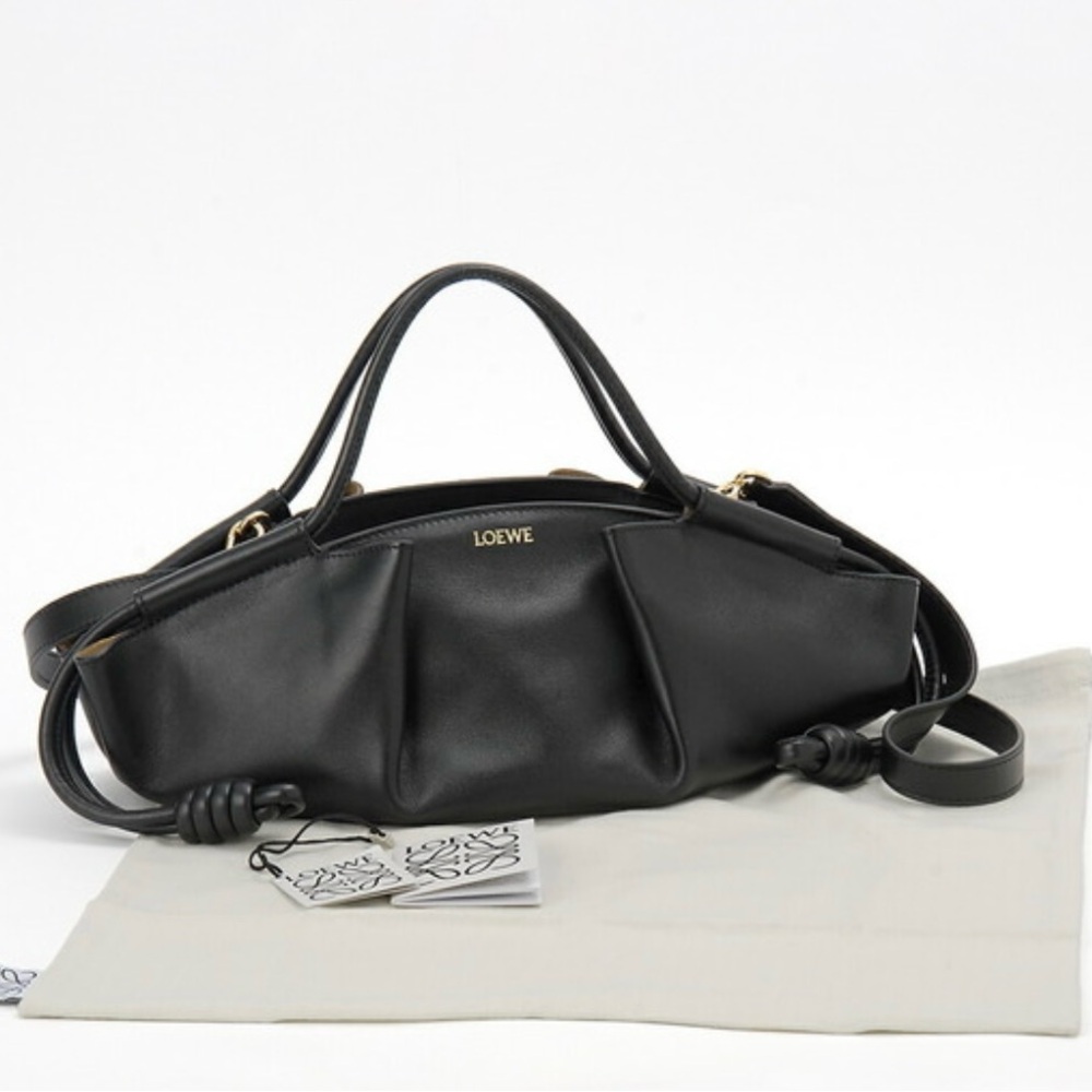 Loewe Small Black Calfskin Leather Paseo Bag
